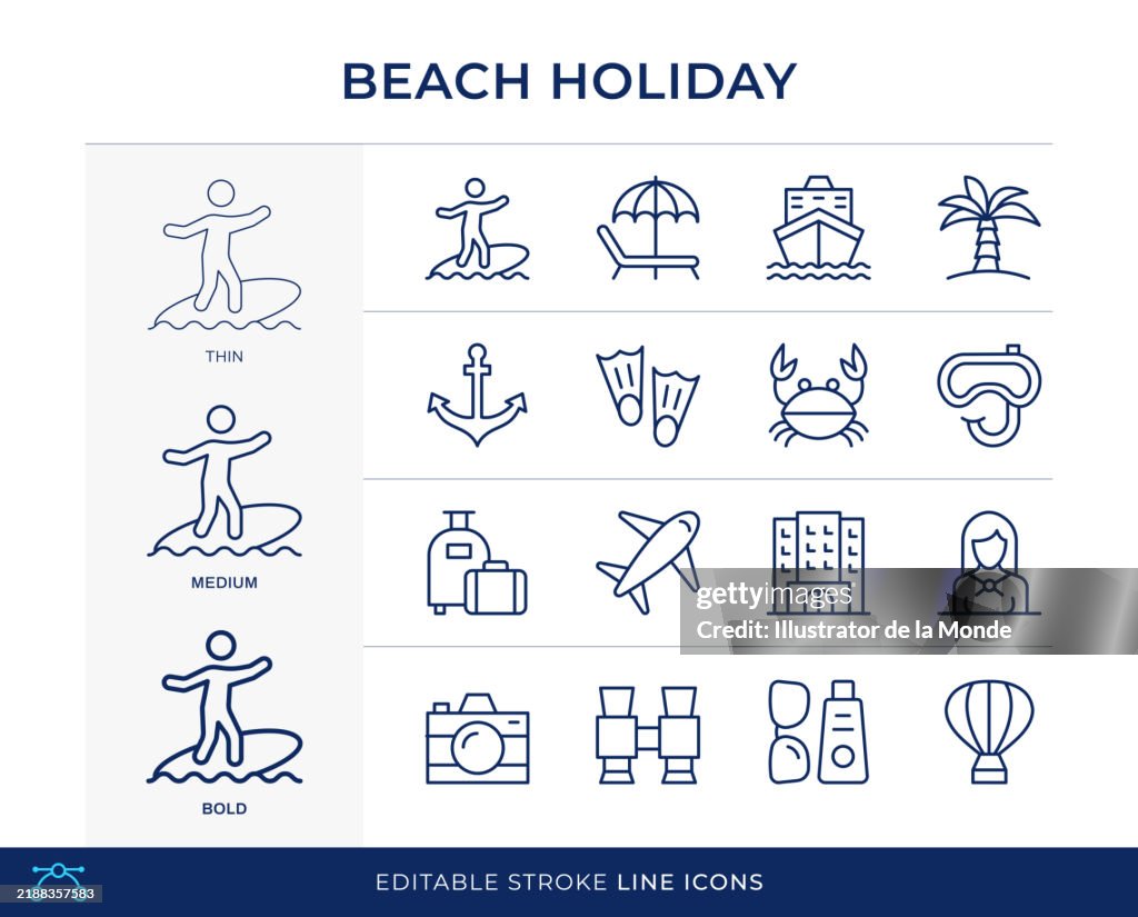 Beach Holiday Line Icons