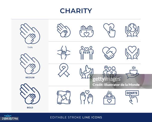 charity-linie-icons - altruismus stock-grafiken, -clipart, -cartoons und -symbole
