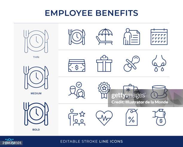 employee benefits line icons - workers compensation stock illustrations