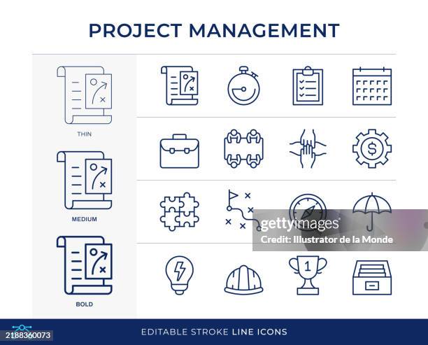 project management line icons - reliability engineering stock illustrations