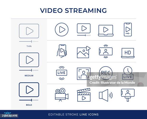 video-streaming-line-symbole - filmkamera stock-grafiken, -clipart, -cartoons und -symbole