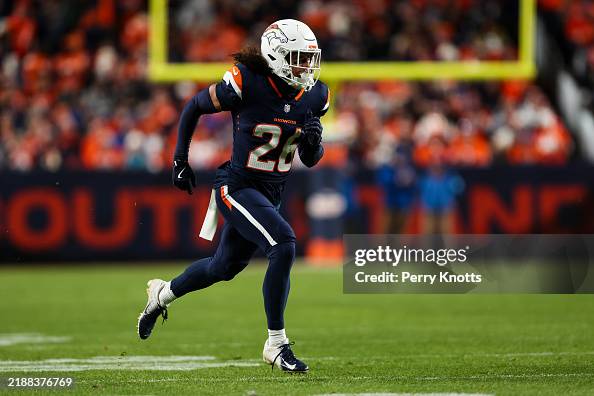 Debon Key Devon Key of the Denver Broncos defends in coverage during an NFL ...