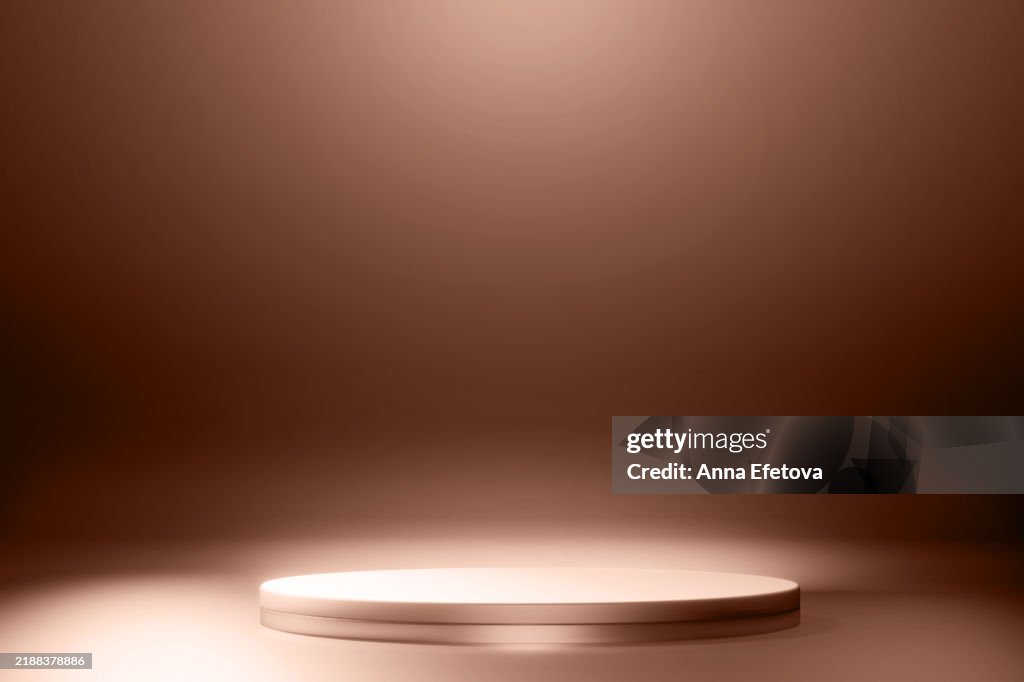 Elegant circular podium with ambient lighting in Mocha color hue