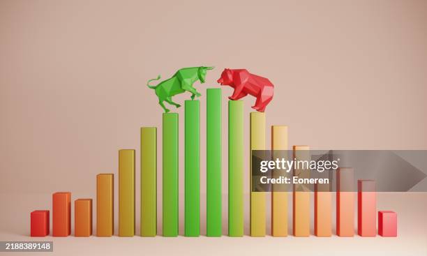 bear and bull stock market - volatile stock pictures, royalty-free photos & images
