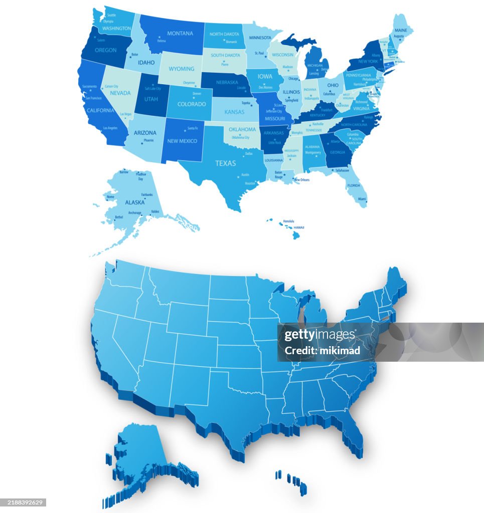 Detailed Map of the United States of America. USA map isolated. Vector, EPS10.