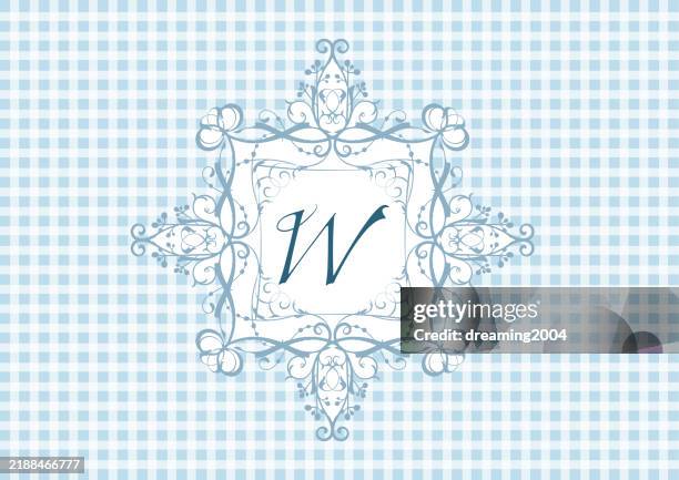 elegant calligraphic, ribbon-like, uniquely designed letter 'w' monogram vector logo, encircled by a festival winter-themed floral border - wedding border stock illustrations