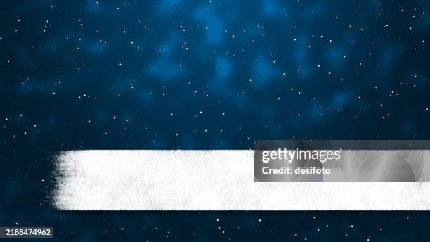 dark bright glittering navy blue coloured blank empty grunge textured effect celebration horizontal background with glittering starry glitter dots like stars shining in space or night sky all over and one white paint brush stroke as label for copy space - lower third stock illustrations