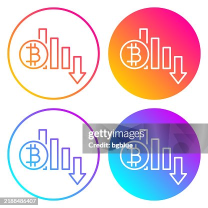 Bitcoin rate decrease. Round icons with color gradients Bitcoin rate decrease. Round icons with color gradients