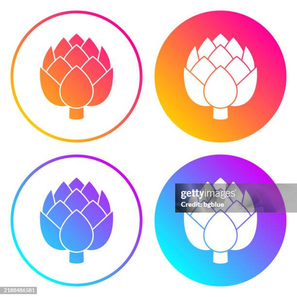 artichoke. round icons with color gradients - artichoke stock illustrations