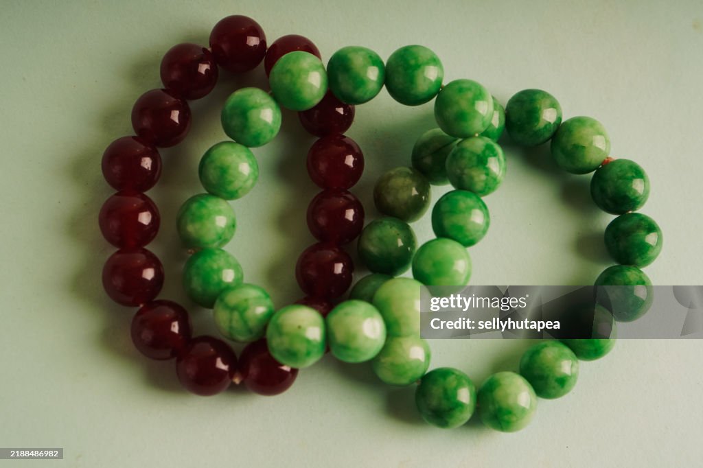 Green and Red Jade Bracelet – Studio Shot