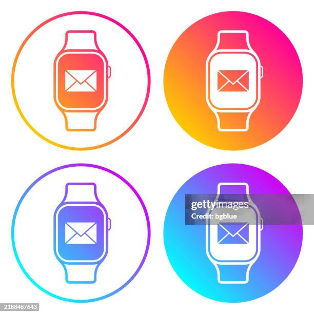smartwatch with email message. round icons with color gradients - yellow post box stock illustrations