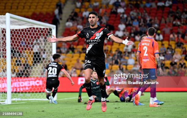 Yonatan Cohen of Melbourne City celebrates after scoring a goal during the round seven A-League Men match between Brisbane Roar and Melbourne City at...