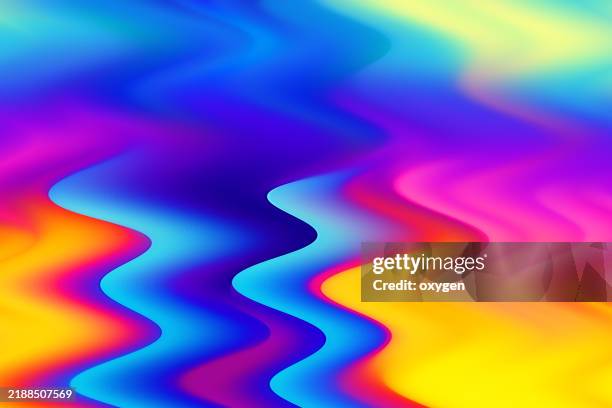 vibrant gradient waves in bold neon colors. abstract gradient artwork featuring vibrant wavy lines in neon hues of blue, pink, yellow, and purple - blender explosion stock pictures, royalty-free photos & images