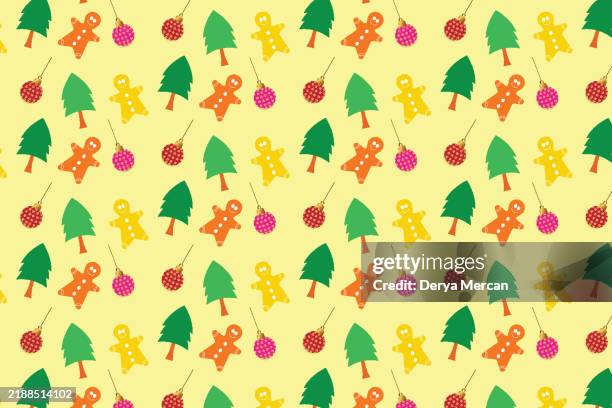 seamless pattern with gingerbread cookies stock illustration.christmas tree and ornament - burnt cookies stock illustrations