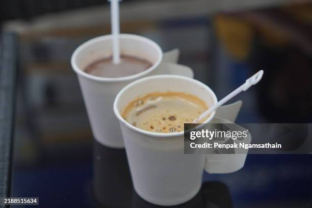 hot coffee in paper cup - disposable cup stock pictures, royalty-free photos & images