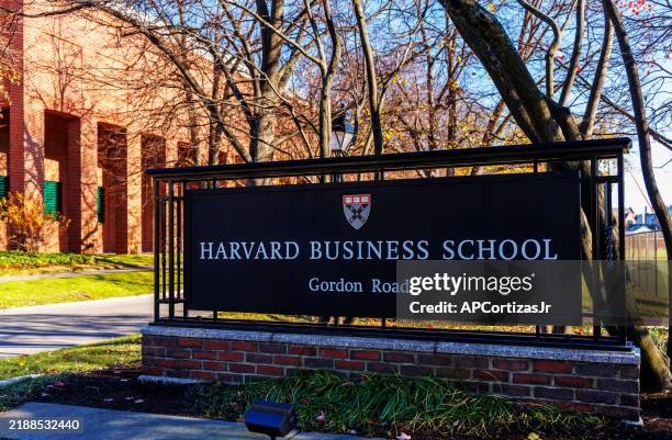harvard business school sign - hbs - harvard university - boston massachusetts - harvard university stock pictures, royalty-free photos & images