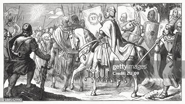 ilustraciones, imágenes clip art, dibujos animados e iconos de stock de constantino y la batalla del puente milvio (312 d.c.) - emperador romano