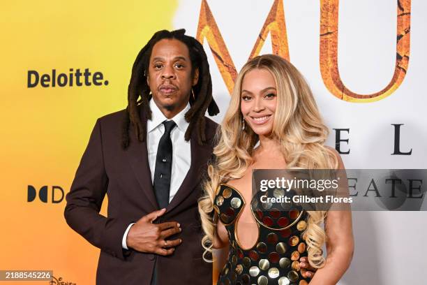 Jay-Z, Beyoncé at the "Mufasa: The Lion King" premiere at Dolby Theatre on December 09, 2024 in Los Angeles, California.