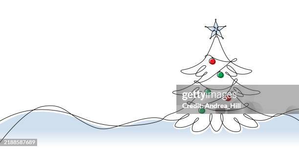 weihnachtsbaumbanner mit rotem und grünem ornament durchgehende strichzeichnung mit editierbaren strich- und farbelementen - dekoration für die weihnachtsbaumspitze stock-grafiken, -clipart, -cartoons und -symbole