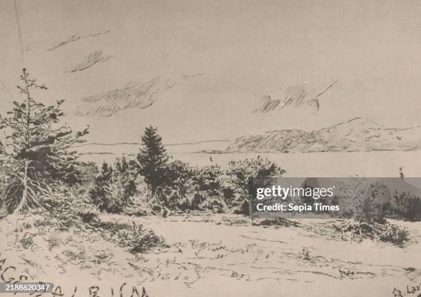 Reproduction of a design of a landscape by Frans Lauwers, Page d'album , Alfred Algrain, , Frères Dero, , after design by: Frans Lauwers, Antwerp, c....