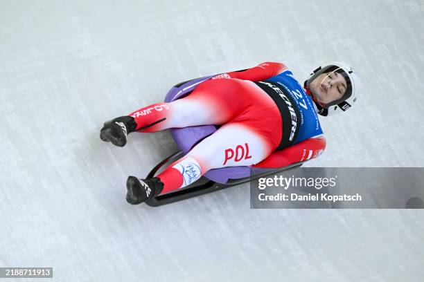 Klaudia Domaradzka of Poland in action during the FIL Luge World Cup Women's Singles first run at Olympia-Eiskanal Igls on December 07, 2024 in...