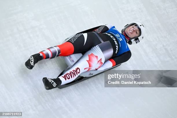 Trinity Ellis of Canada in action during the FIL Luge World Cup Women's Singles first run at Olympia-Eiskanal Igls on December 07, 2024 in Innsbruck,...