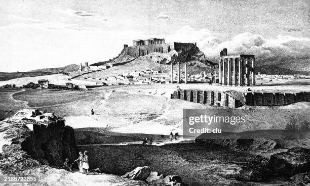 temple of olympian zeus - greek temple illustration stock illustrations