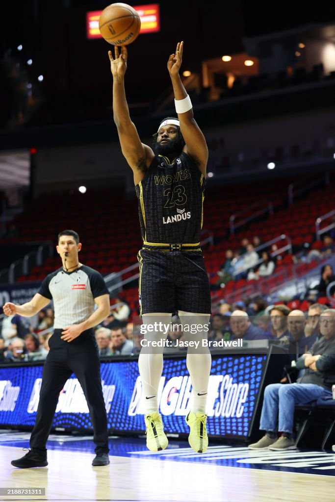 Iowa Wolves Action Mike Miles Jr. #23 of the Iowa Wolves shoots the ball against the ...