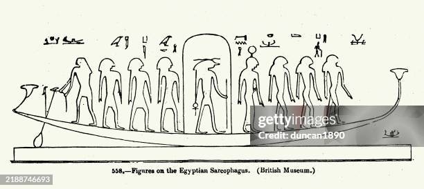 history ancient egypt, figures on an egyptian barge, vintage illustration art - egyptian god stock illustrations