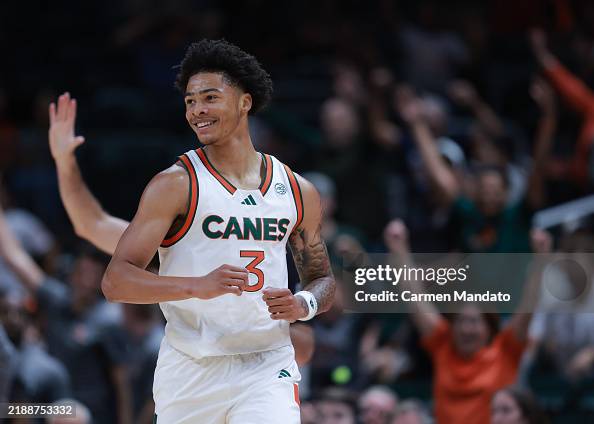 Jalil Rwe Jalil Bethea of the Miami Hurricanes reacts to a three point basket ...