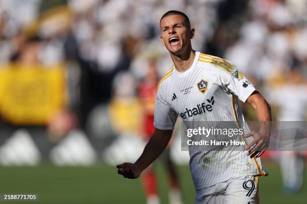 Dejan Joveljic of Los Angeles Galaxy celebrates after scoring the team's second goal during the 2024 MLS Cup Final at Dignity Health Sports Park on...