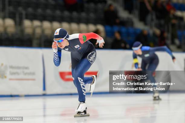 Se-Jin Park of Republic of Korea competes in Women’s Juniors 1000m race during ISU Junior World Cup Speed Skating at Arena Lodowa on December 07,...