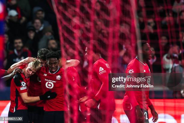 Hakon-Arnar HARALDSSON of Lille OSC celebrates his goal during the UEFA Champions League match between Lille and Strum at Stade Pierre-Mauroy on...