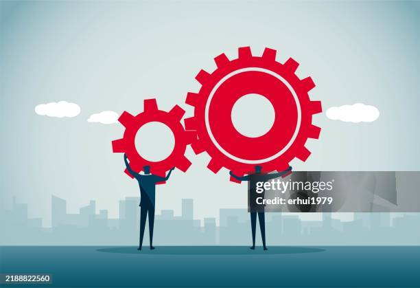 teamwork - two cogs stock illustrations