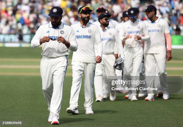 Players from India are seen after they were defeated by Australia during day three of the Men's Test Match series between Australia and India at...