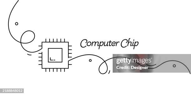 one continuous line drawing of computer chip icon. single line vector illustration - conductor icon stock illustrations