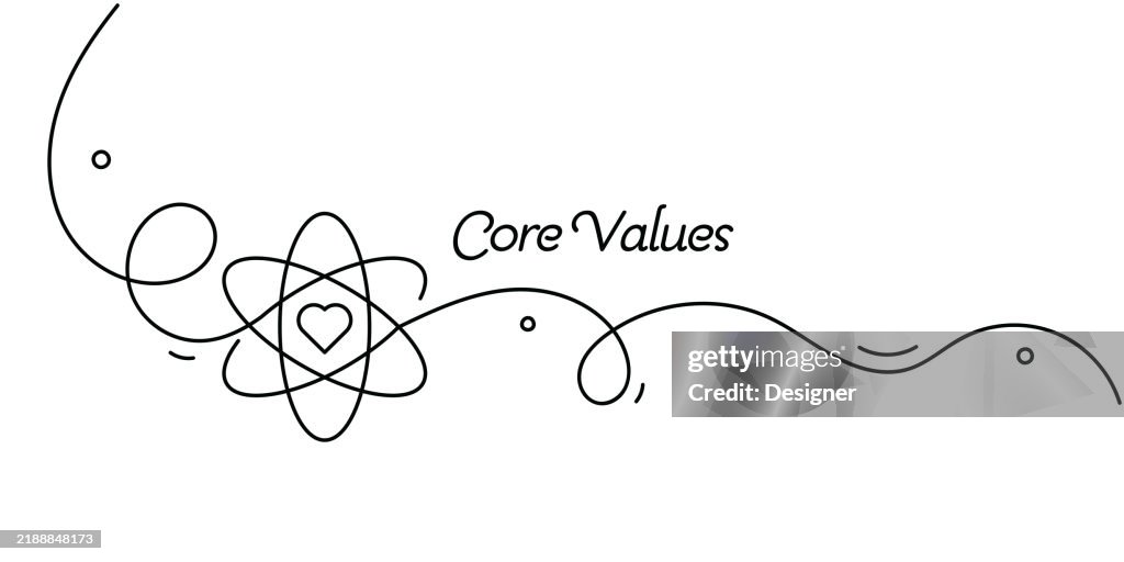 One Continuous Line Drawing of Core Values Icon. Single Line Vector Illustration