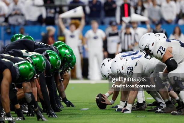 Penn State Nittany Lions line up at the line of scrimmage against the Oregon Ducks during the Big Ten Championship Game on December 07, 2024 at Lucas...