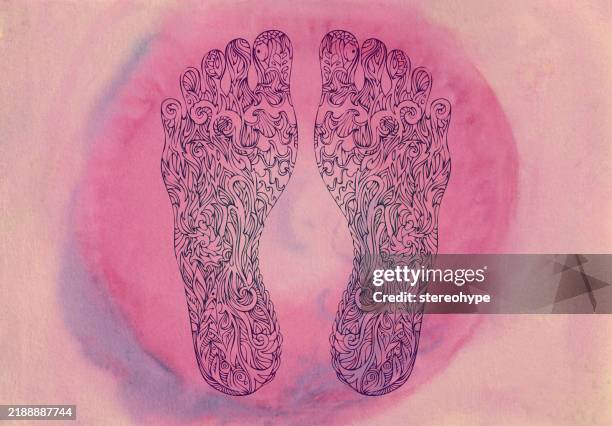 magenta footprints - acupuncture stock illustrations