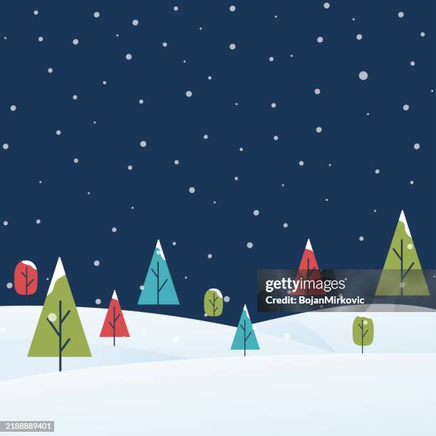 winter snowing background, card, banner. vector - colourful landscape stock illustrations