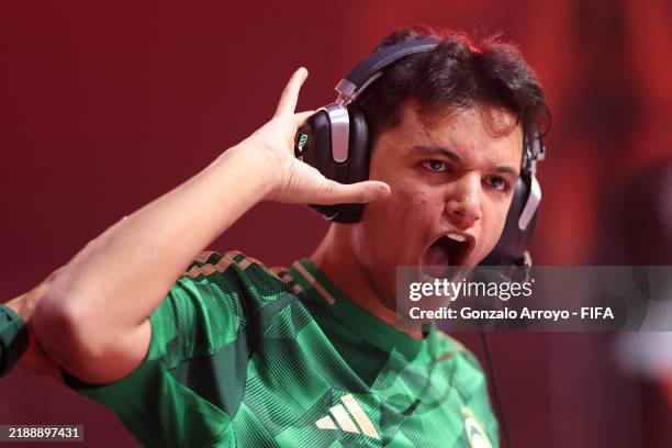 Mohammed Khalid Alotaibi of Team Saudi Arabia celebrates against Team France during the Final match on Day 4 of the FIFAe World Cup featuring Rocket...