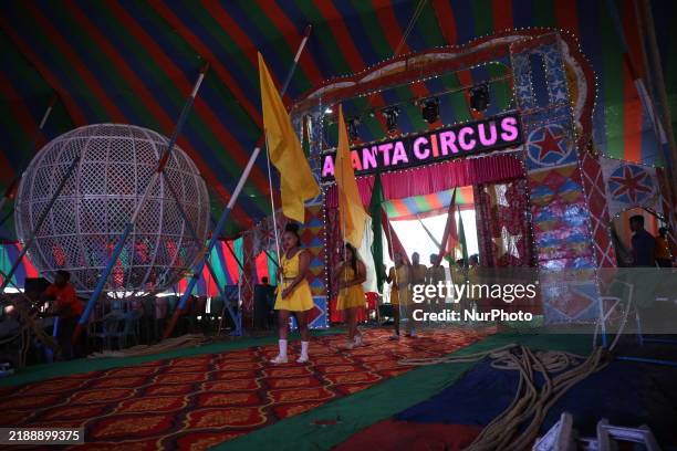Circus artists perform during a show of the Ajanta Circus in Kolkata, India, on December 12, 2024. There are currently fewer than 30 circuses...