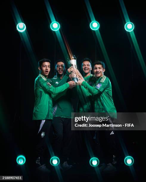 Saleh Abdullah Bakhashwin , Abdulrahman Saad Bin Fayiz , Mohammed Khalid Alotaibi and Yazeed Abdullah Bakhashwin of Team Saudi Arabia pose for a...