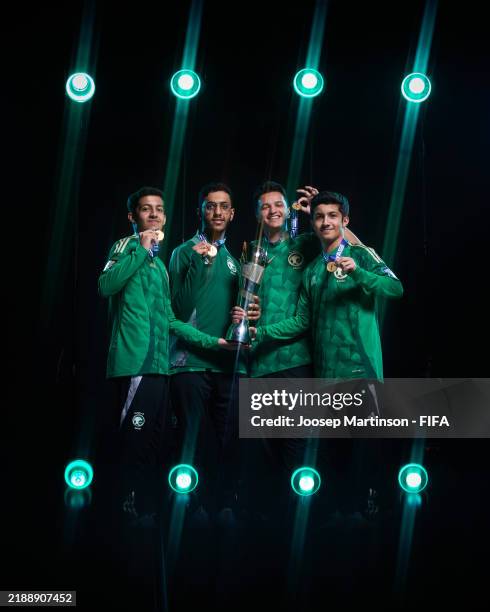 Saleh Abdullah Bakhashwin , Abdulrahman Saad Bin Fayiz , Mohammed Khalid Alotaibi and Yazeed Abdullah Bakhashwin of Team Saudi Arabia pose for a...
