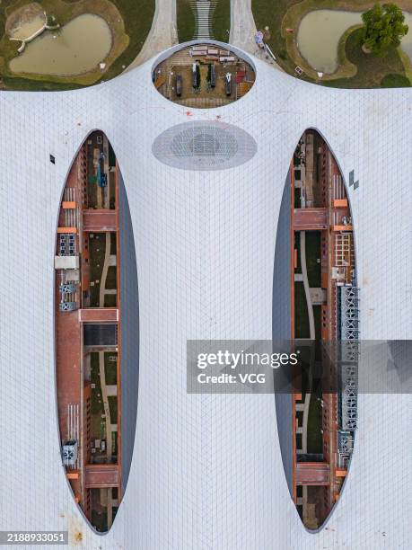 Aerial view of a project for hyper-gravity experiments in Hangzhou, Zhejiang Province of China. Currently, the main engine of the first centrifuge...