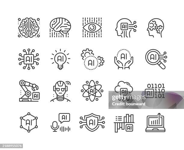 bildbanksillustrationer, clip art samt tecknat material och ikoner med artificial intelligence line icons. pixel perfect. editable stroke. - robot