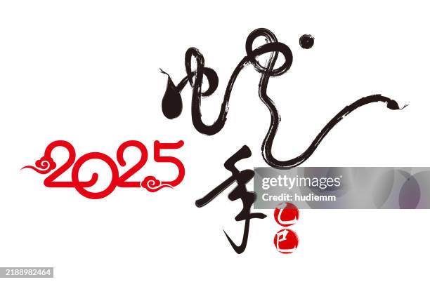 stockillustraties, clipart, cartoons en iconen met vector chinese script--year of the snake in 2025 - ink splatter tattoo