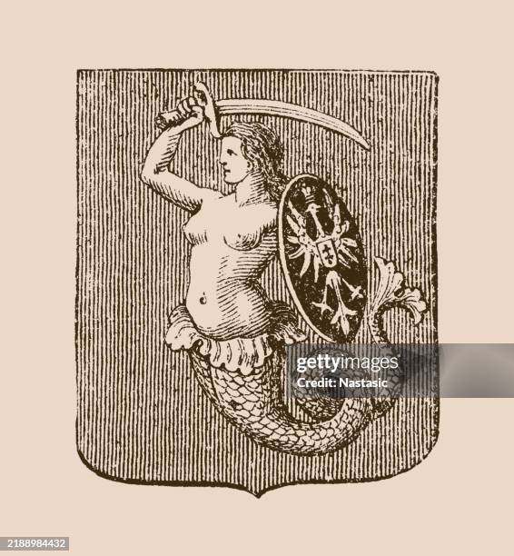 mermaid (coat of arms of warsaw) - mermaid stock illustrations