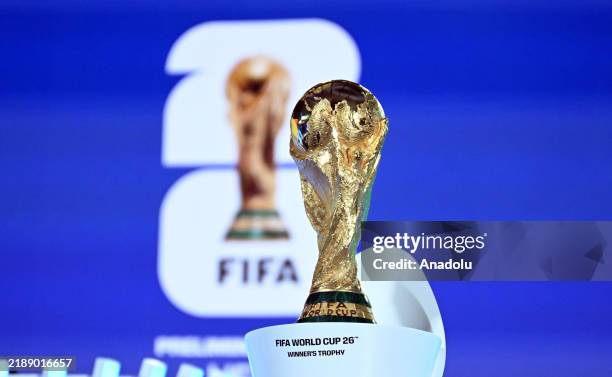 View of FIFA World Cup 26' Winner Trophy as draw for the 2026 World Cup European qualifiers kicks off in the FIFA headquarters in Zurich, Switzerland...