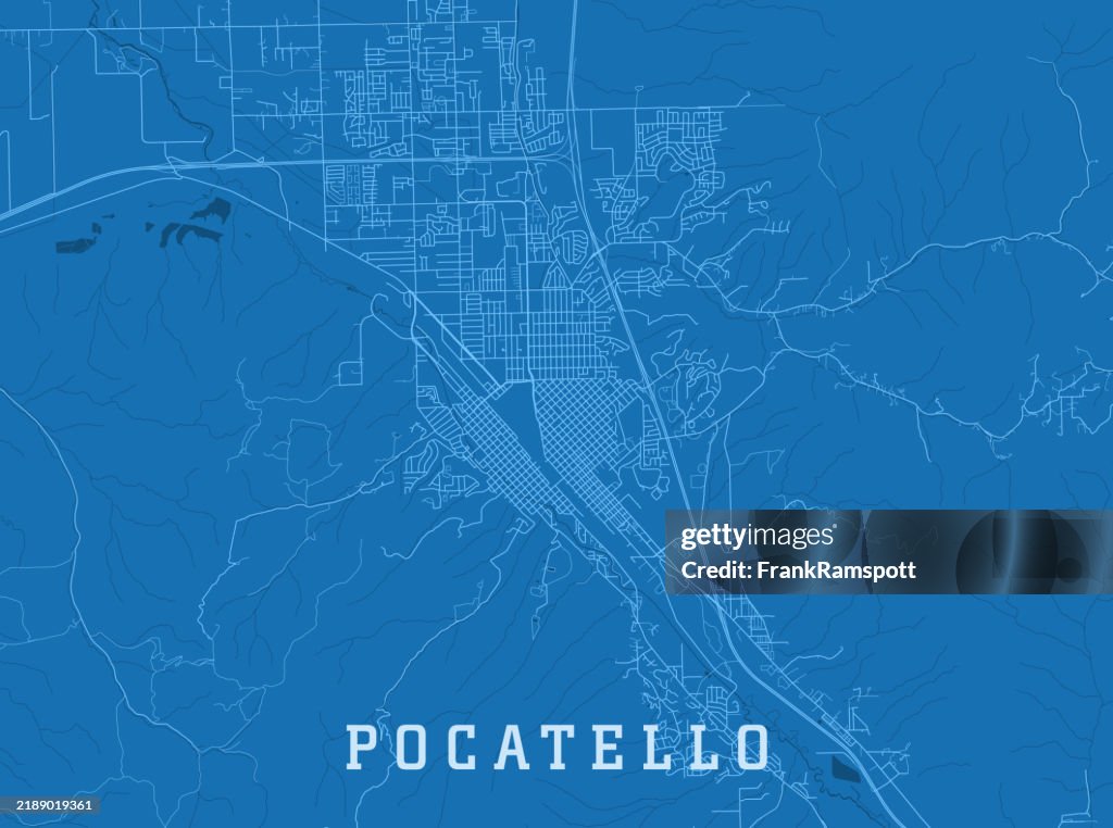 Pocatello ID City Vector Road Map Blue Horizontal